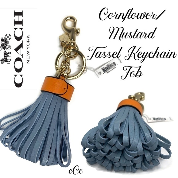 Coach Cornflower Mustard Leather Tassel Keychain - Picture 1 of 1